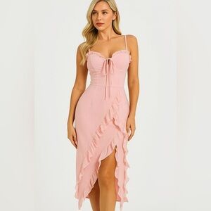 Ruffle Trim Asymmetrical Hem Cami Dress Flamenco Style XS